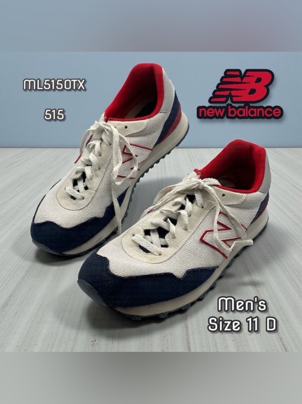 New Balance Men's 515 Sneakers - Size 11 D White, Red, and Blue ML5150TX